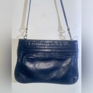 Stella Carissima Elegant Navy Leather Shoulder Bag Purse Made In Korea